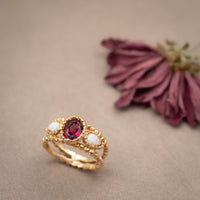 Bague Bandeau Grenat Opales